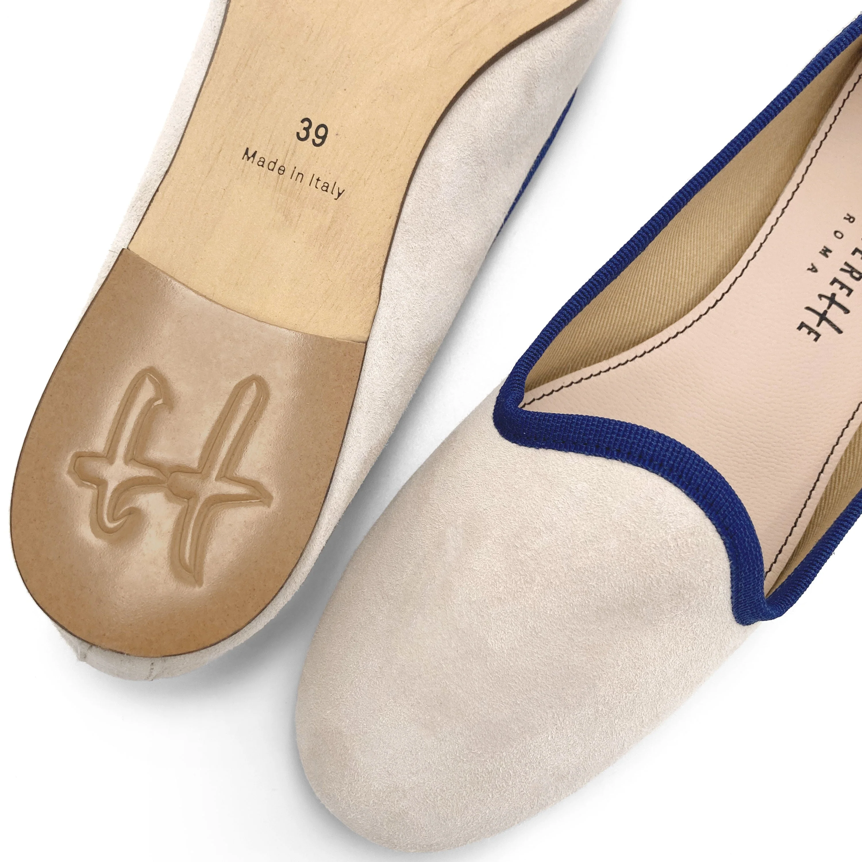 Women’s loafers in beige suede with blue details - Image 5