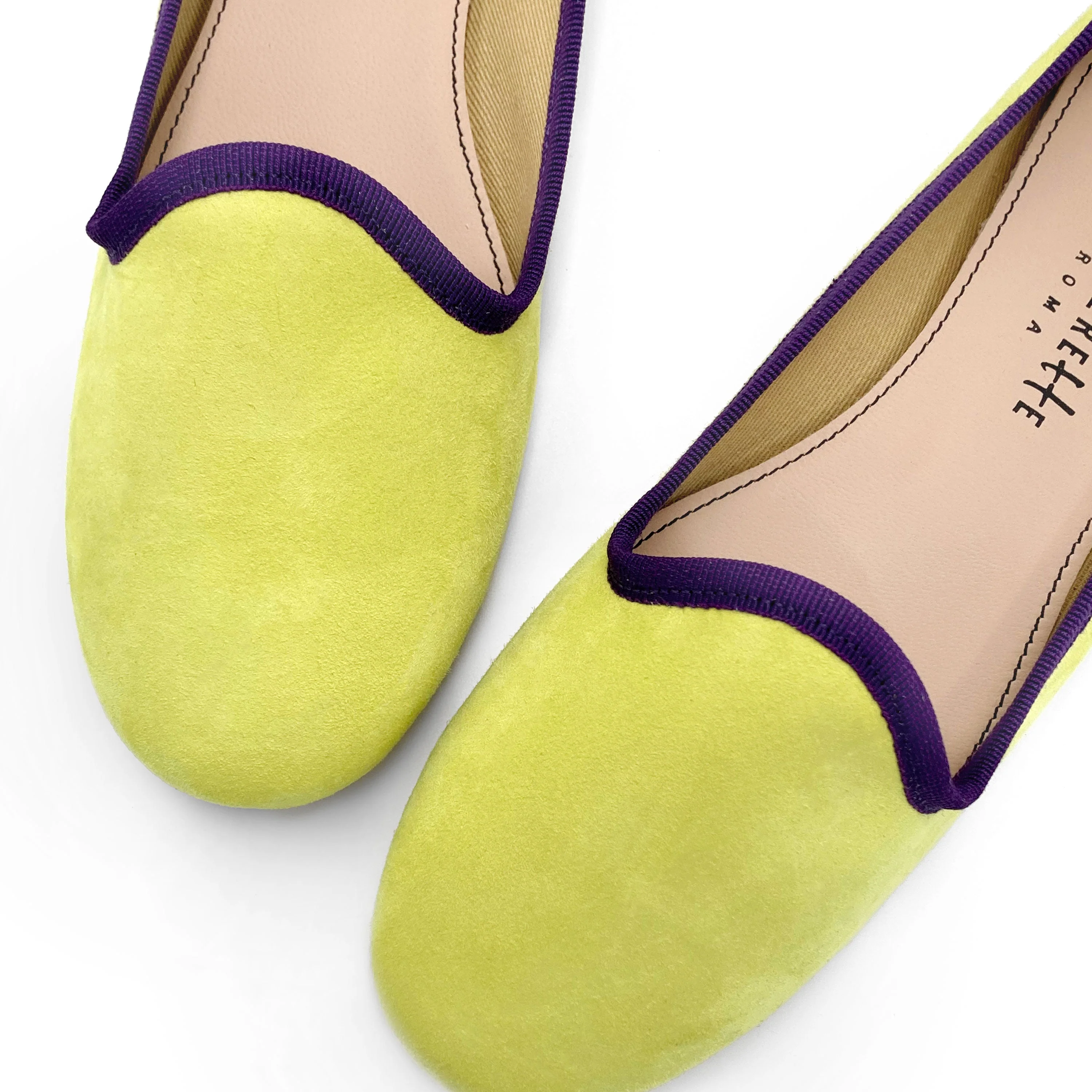 Women’s loafers in lime suede with purple details - Image 3