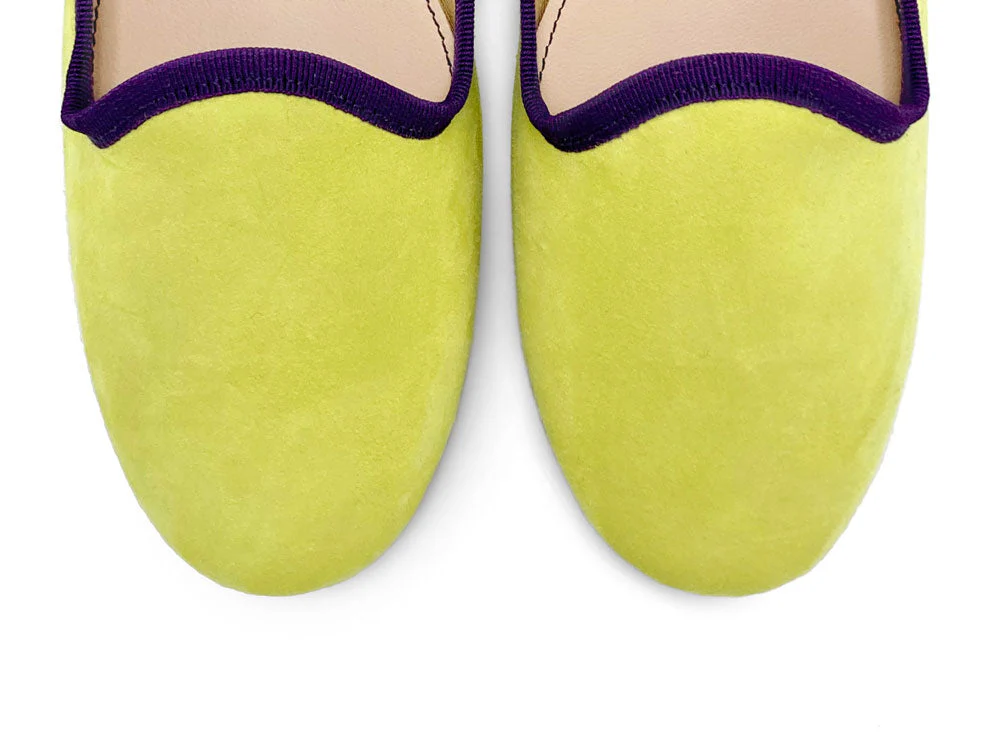Women’s loafers in lime suede with purple details - Image 6