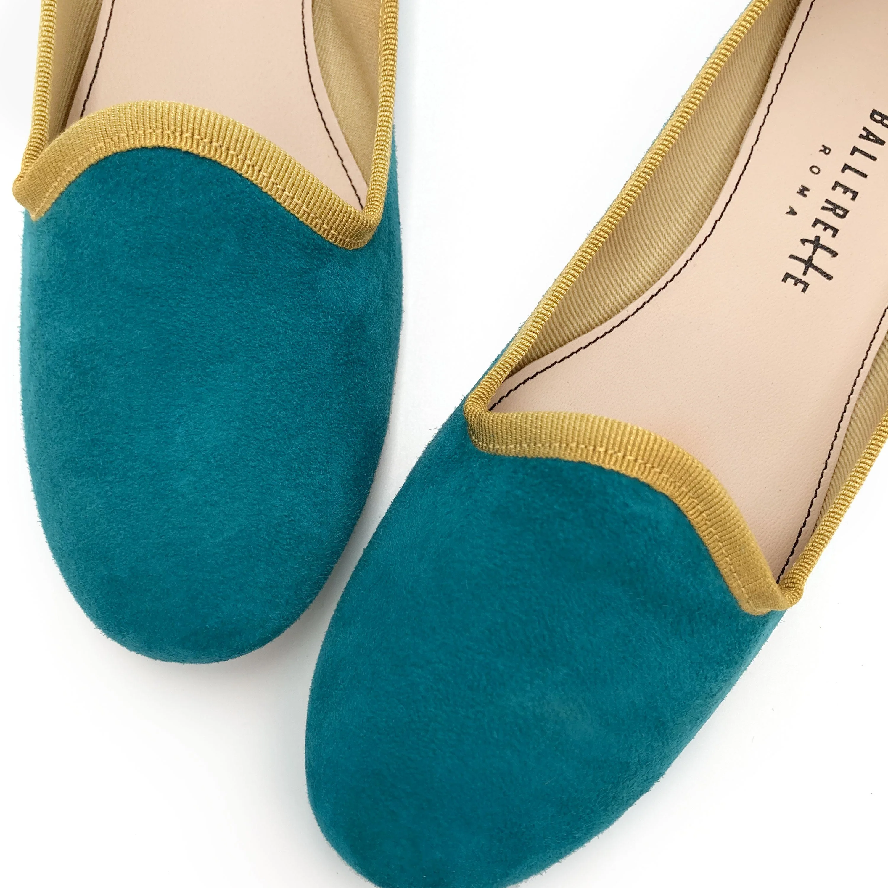 Women’s loafers in petrol blue suede with mustard details - Image 3