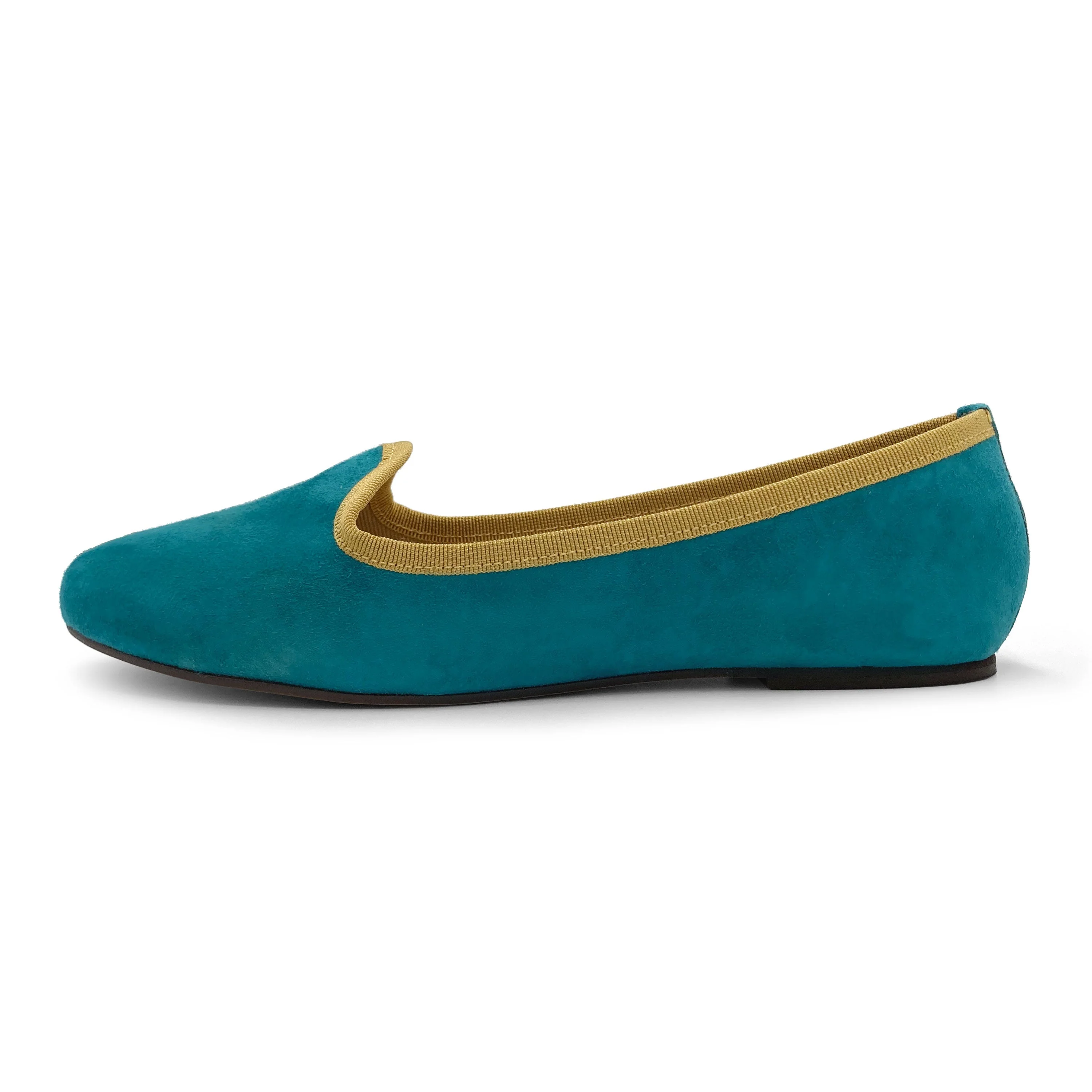 Women’s loafers in petrol blue suede with mustard details - Image 4