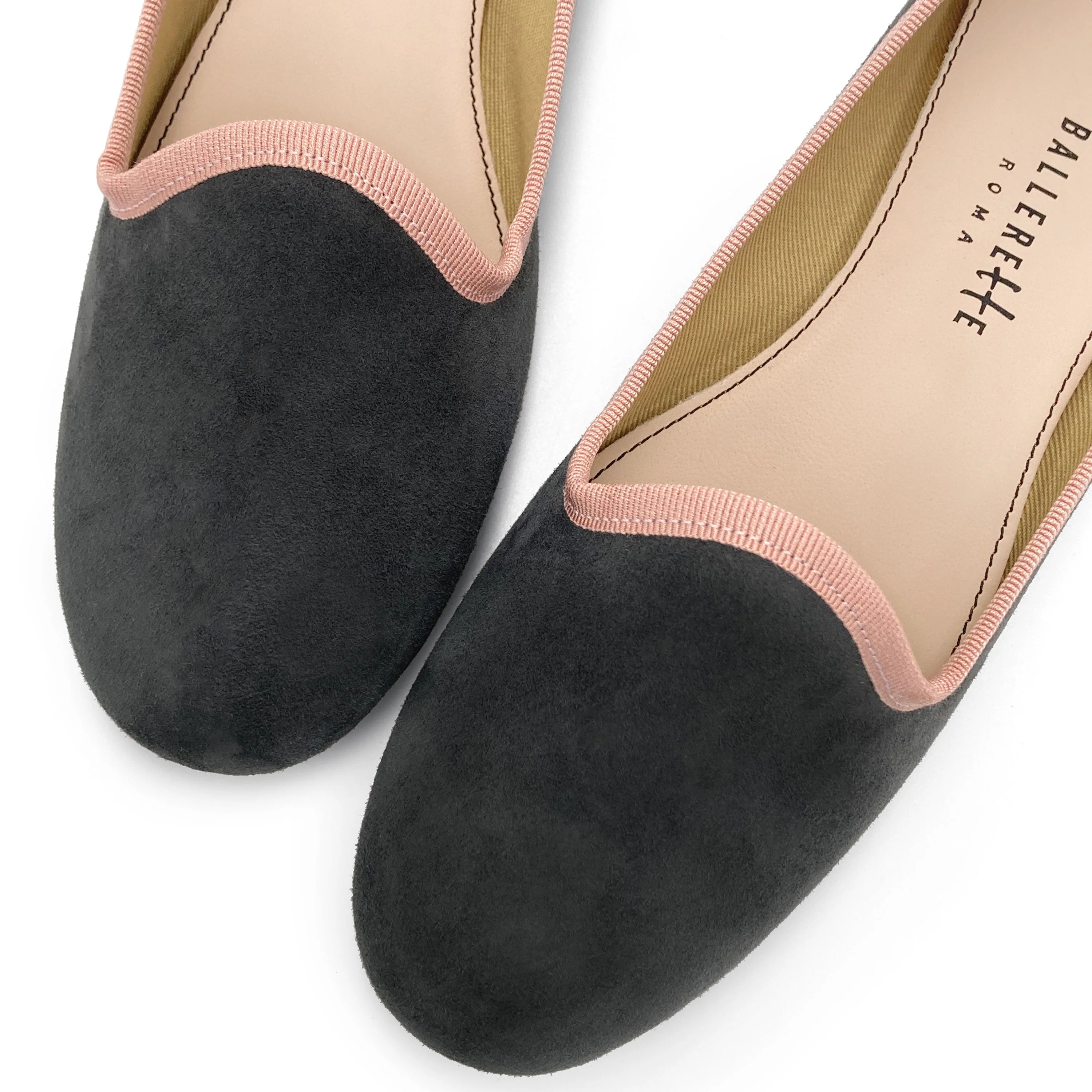 Women’s loafers in smoky gray suede with pink details - Image 3