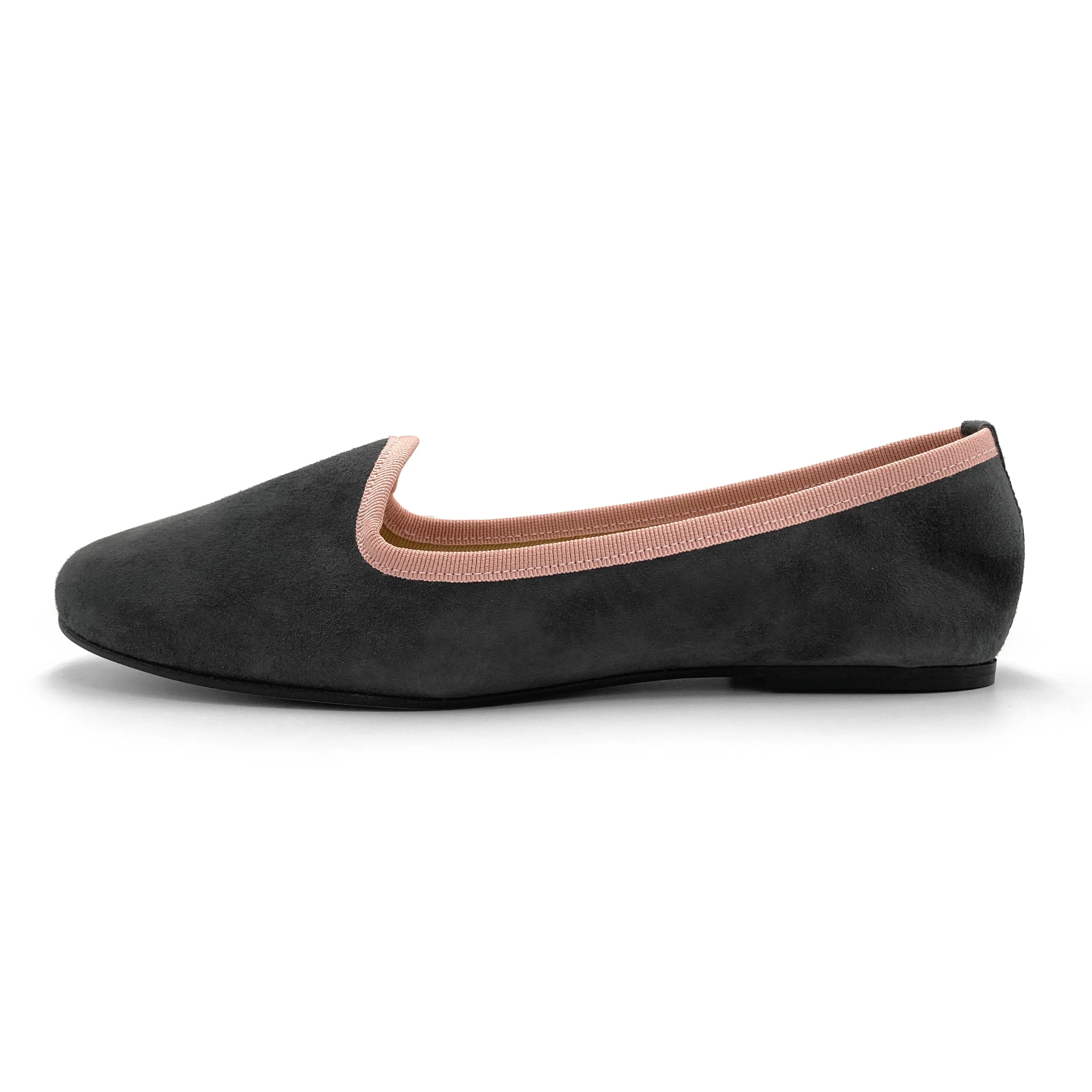 Women’s loafers in smoky gray suede with pink details - Image 4