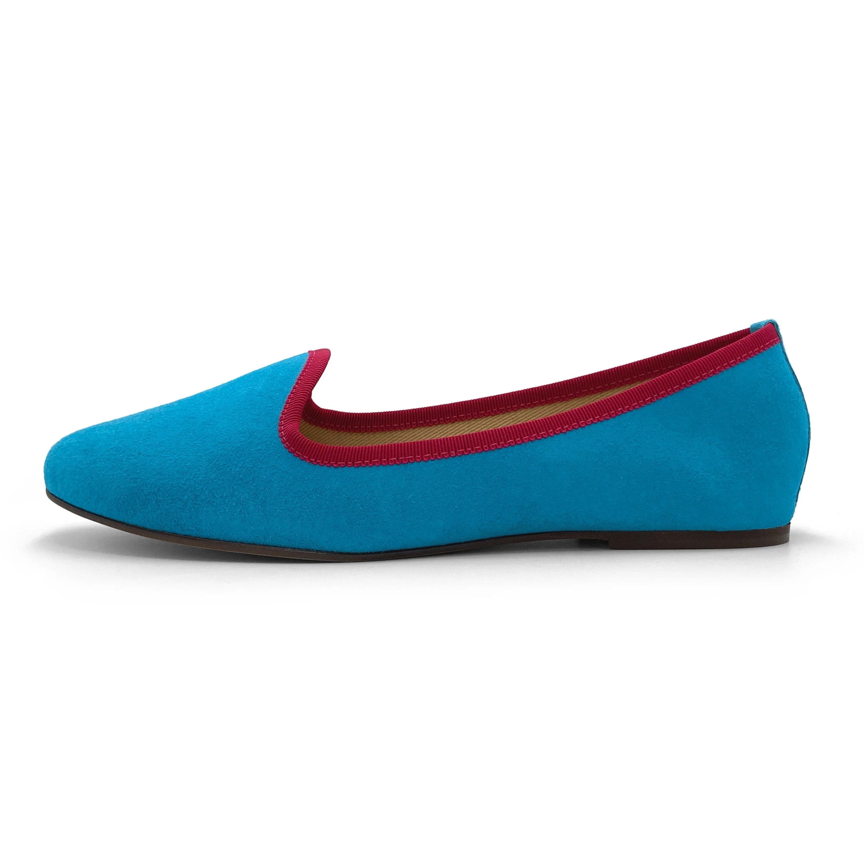 Women’s loafers in turquoise suede with fuchsia details - Image 4