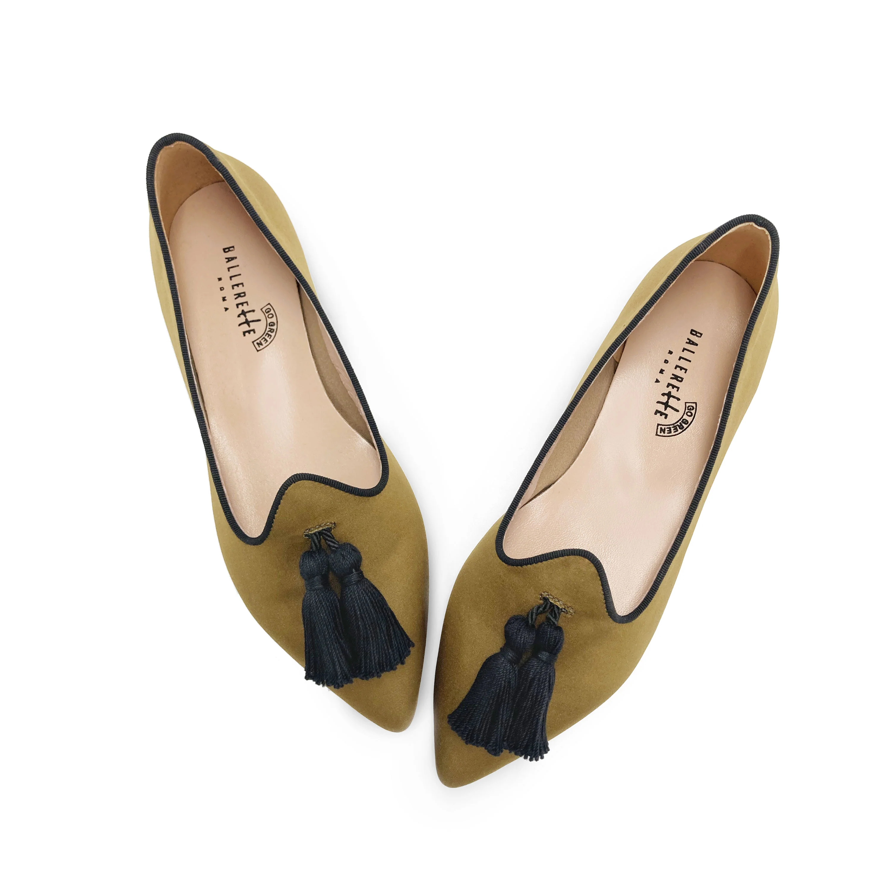 TT Go Green collection - women's mustard-colored eco-friendly satin moccasins with black tassels - Image 2