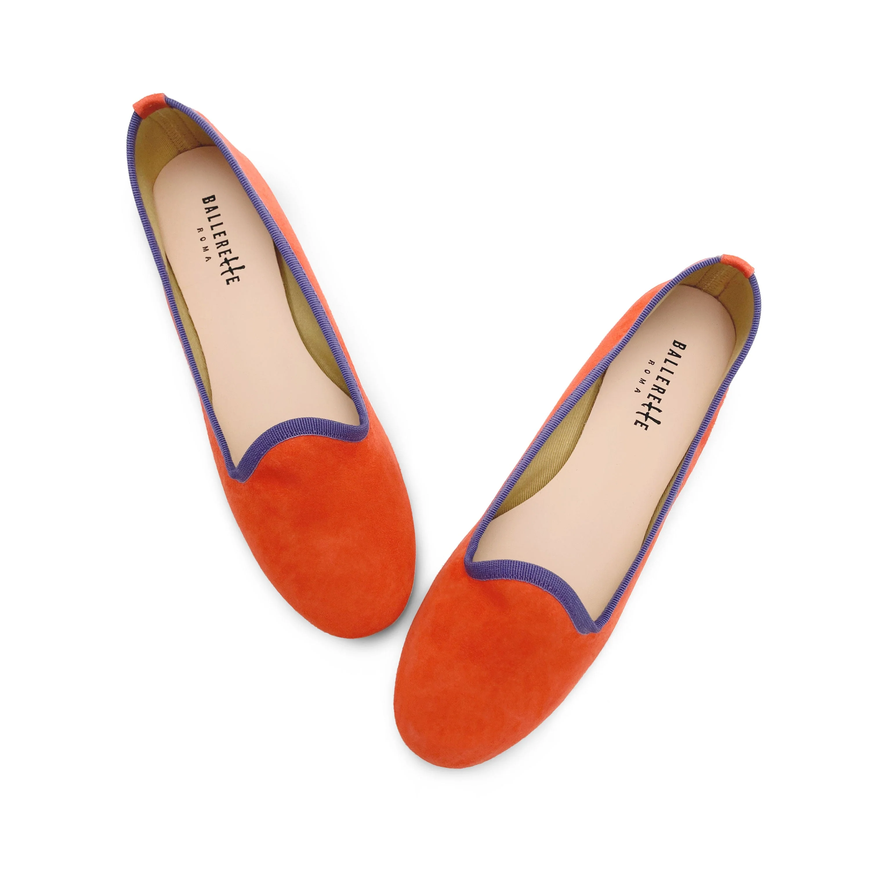 Women's orange suede loafers with purple details - Image 2