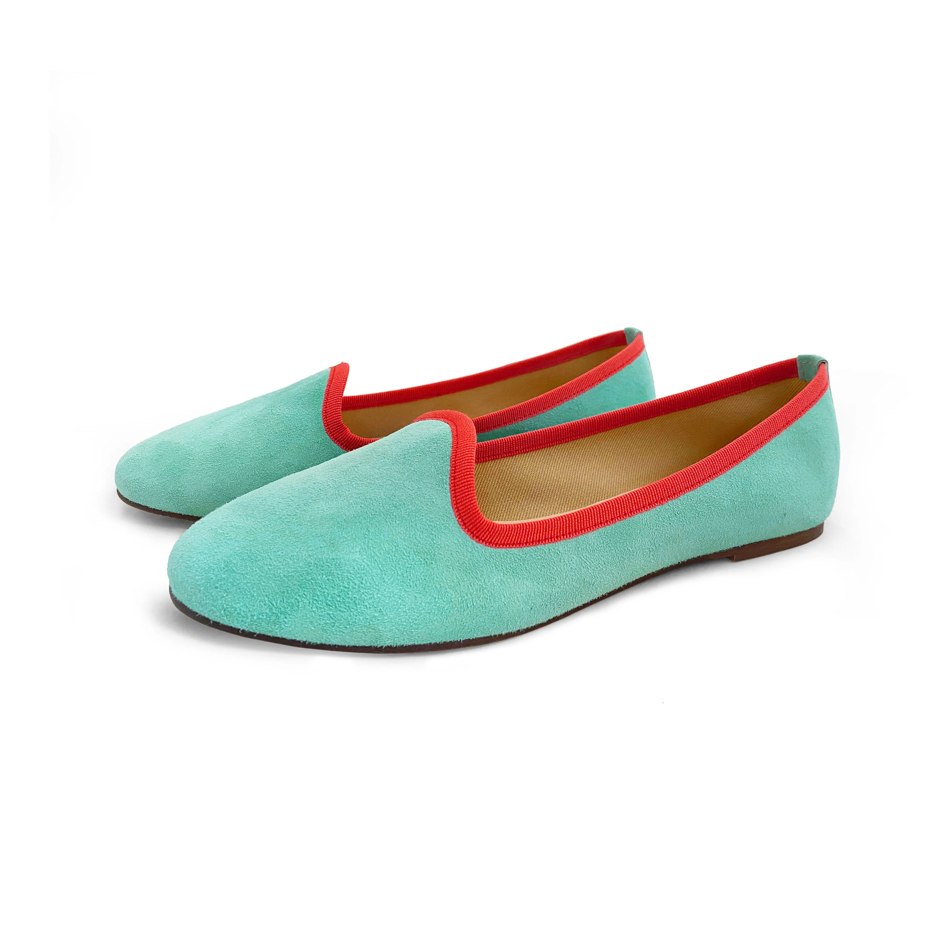 Women's slippers in aqua suede with coral details - Image 3