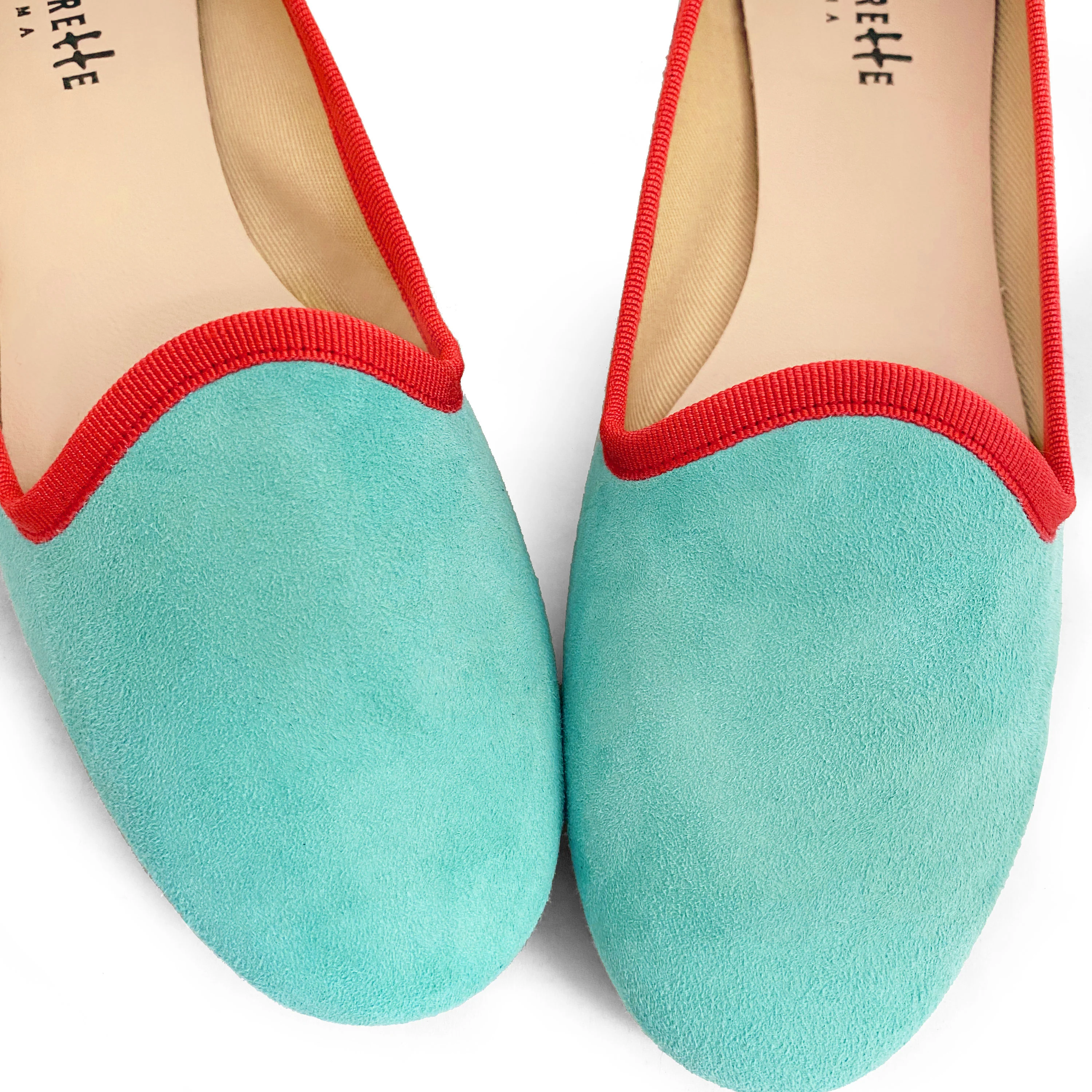 Women's slippers in aqua suede with coral details - Image 4