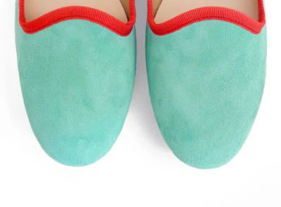 Women's slippers in aqua suede with coral details - Image 5