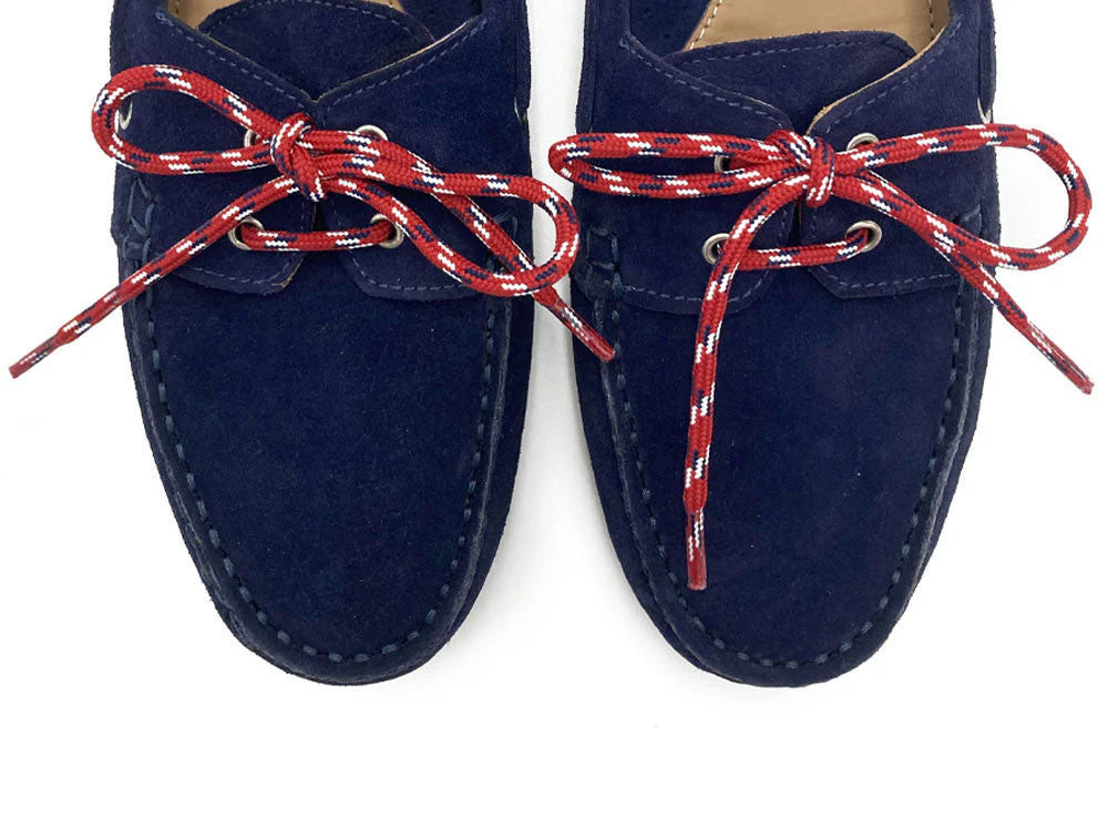 Women’s summer boat moccasins in blue suede with nautical lace - Image 5