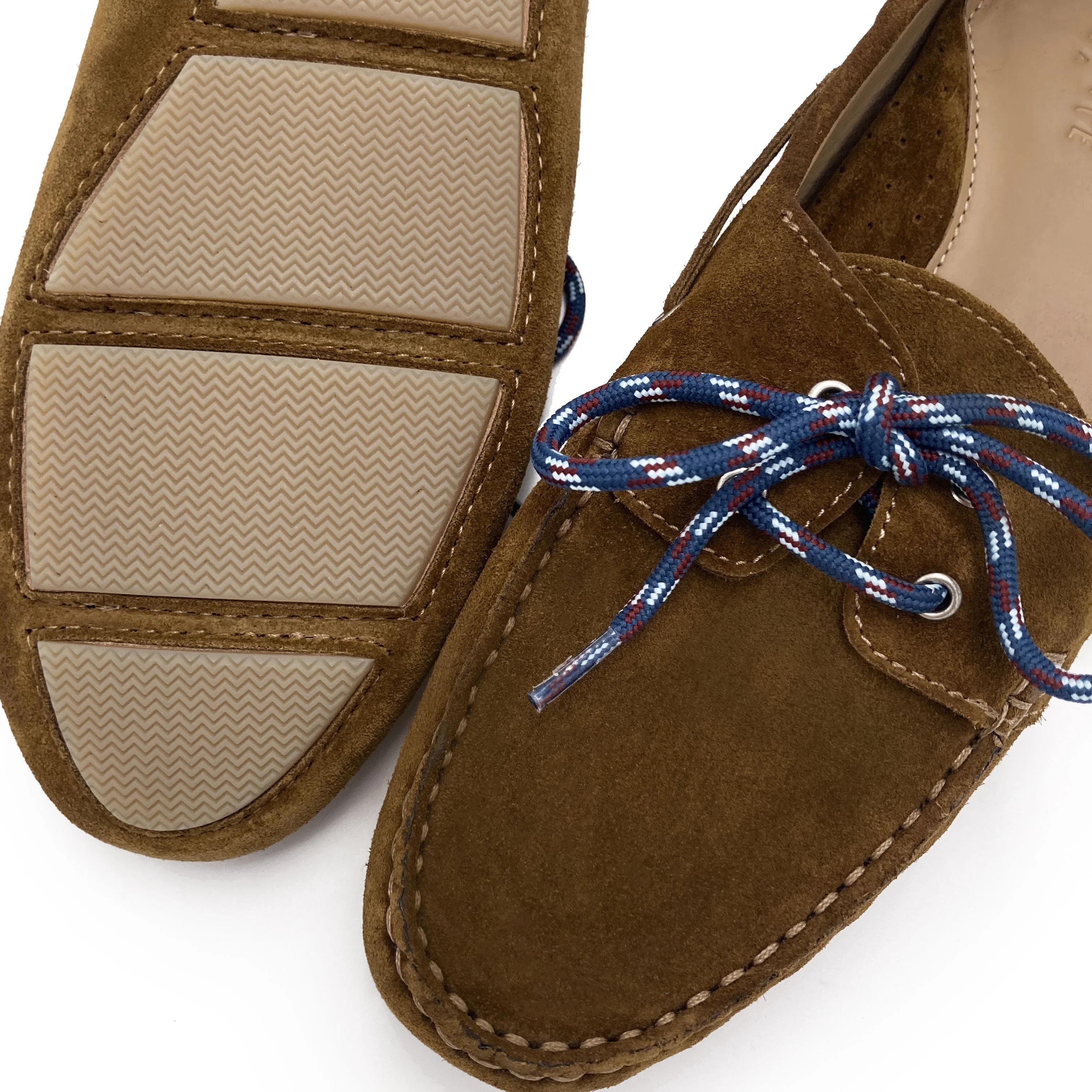 Women’s summer boat moccasins in muddy green suede with nautical lace - Image 3
