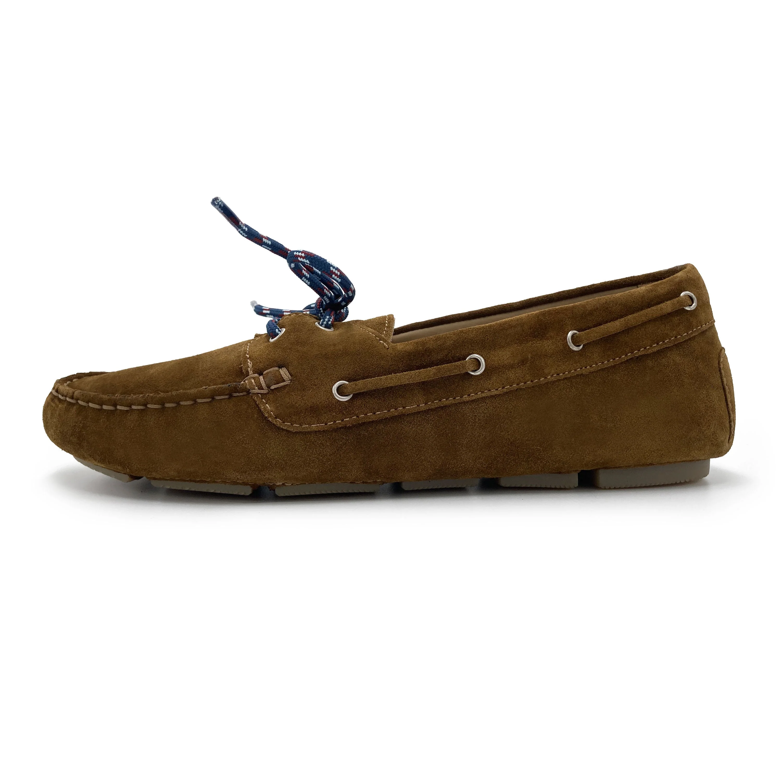 Women’s summer boat moccasins in muddy green suede with nautical lace - Image 4