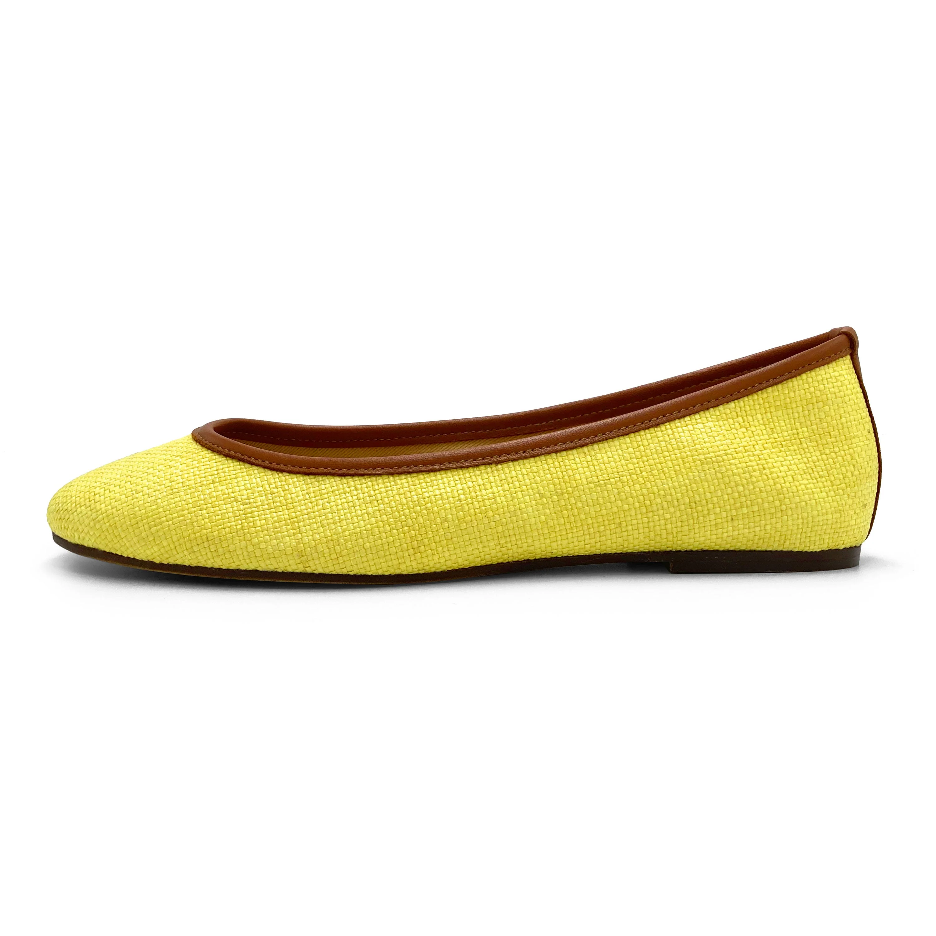 Yellow summer raffia ballet flats - Image 3